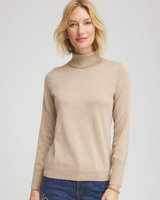 Chico's Women | Metallic Turtleneck Pullover Sweater CHAMPAGNE FIZZ