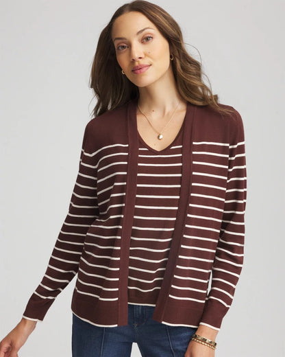 Chico's Women | Ella Striped Long-Sleeve Cardigan CACAO