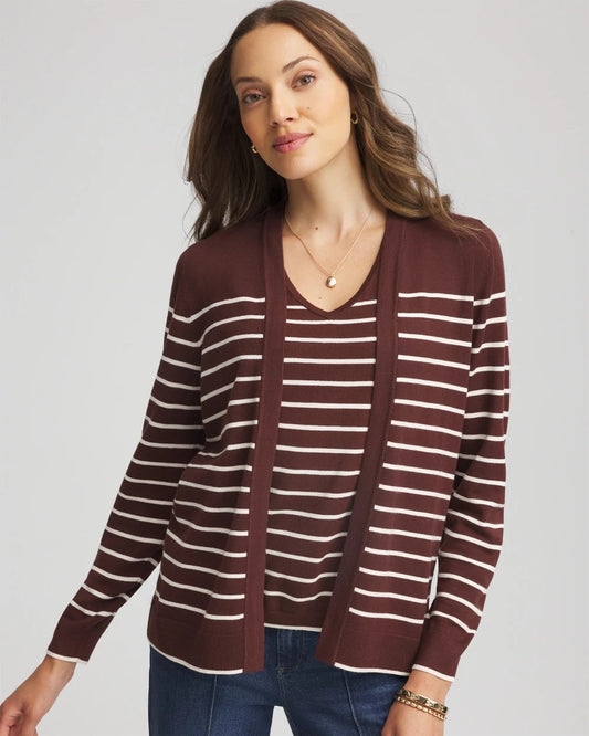 Chico's Women | Ella Striped Long-Sleeve Cardigan CACAO