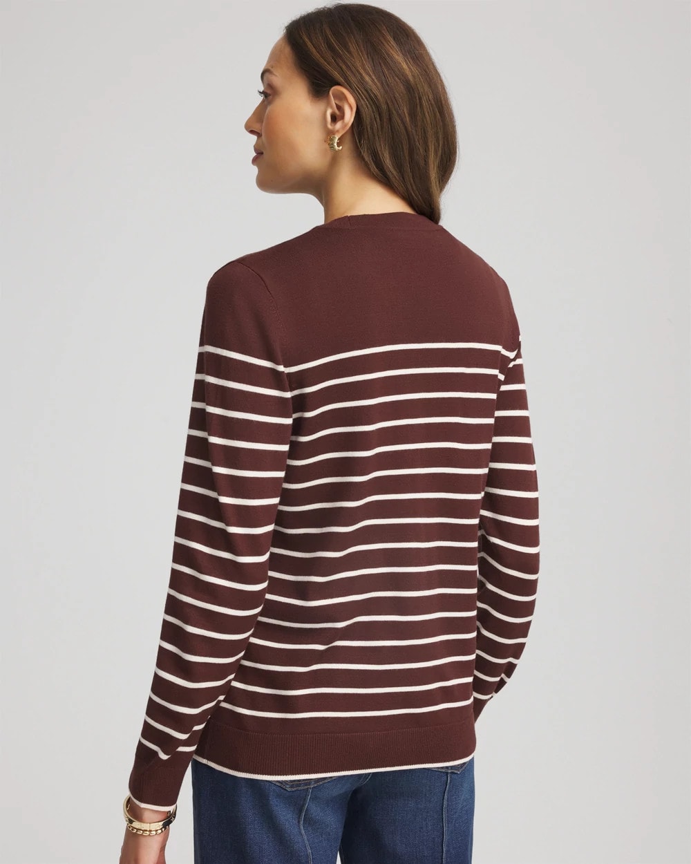 Chico's Women | Ella Striped Long-Sleeve Cardigan CACAO