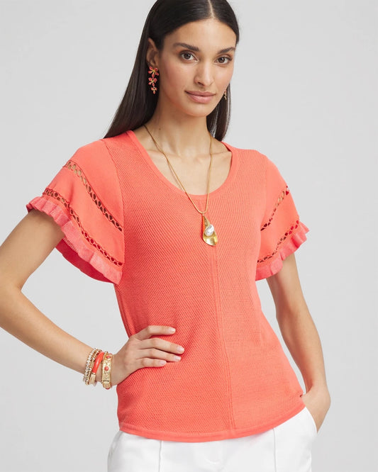 Chico's Women | Cutout Short-Sleeved Pullover Sweater MELON MAMBO