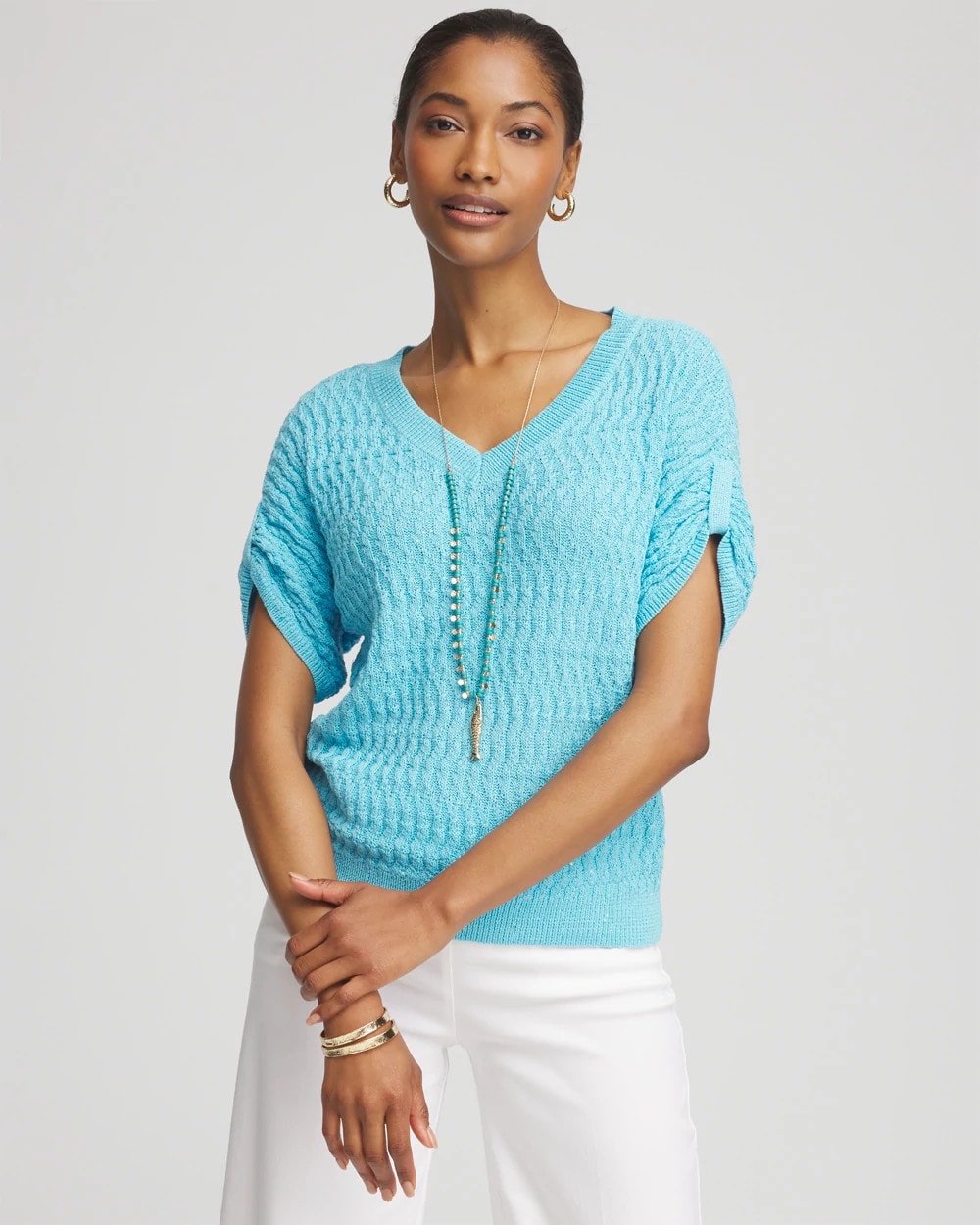 Chico's Women | Sequin V-Neck Pullover Sweater PARADISO BLUE
