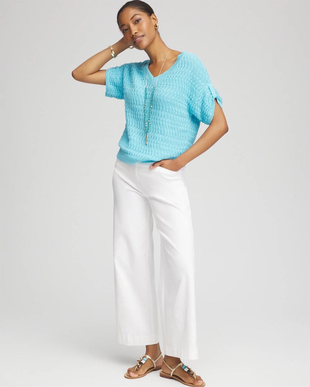 Chico's Women | Sequin V-Neck Pullover Sweater PARADISO BLUE