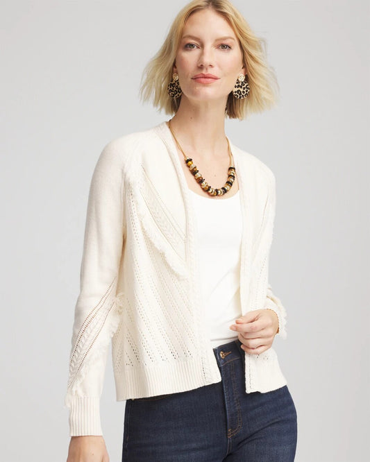 Chico's Women | Cable Knit Fringed Sweater ENGLISH CREAM