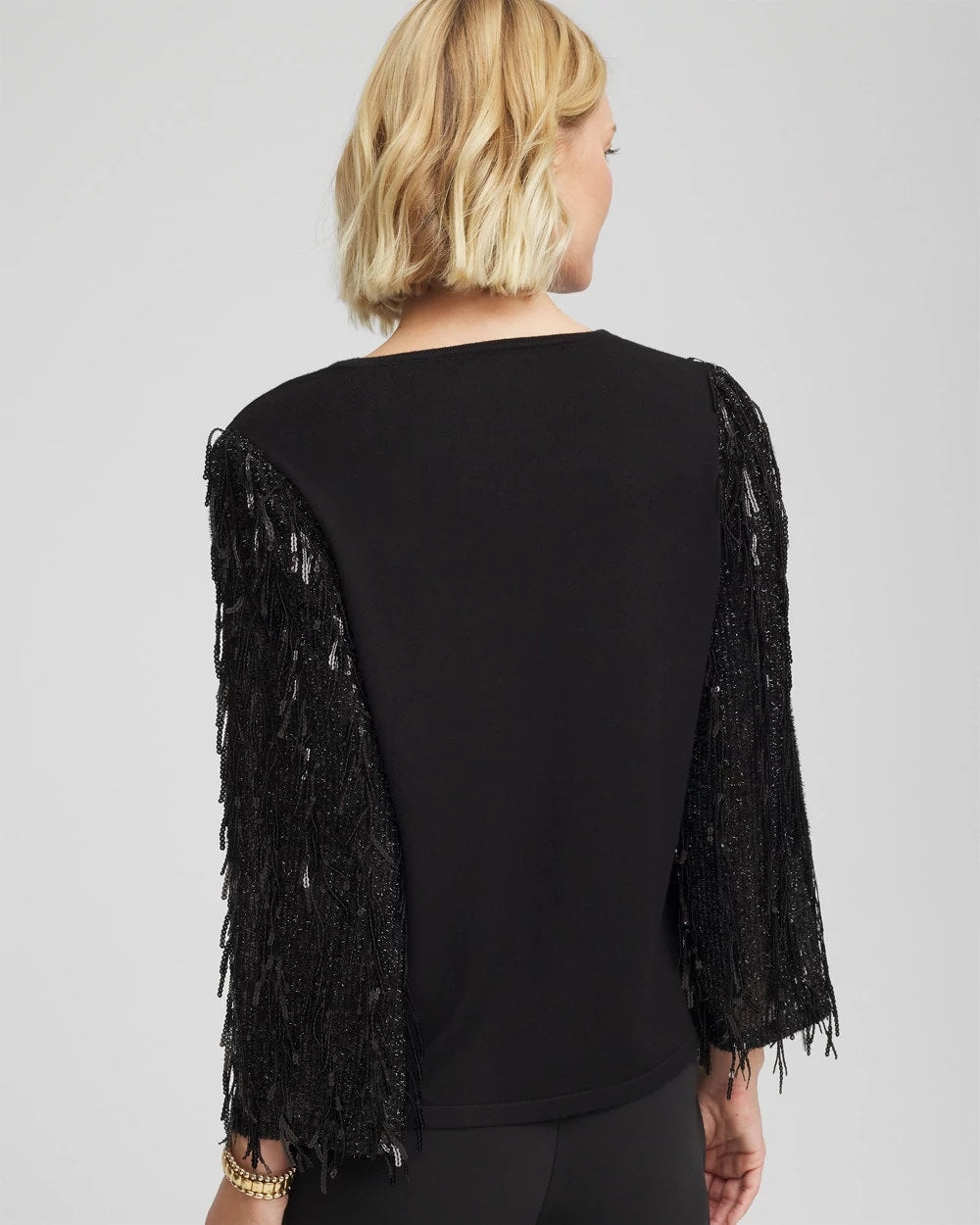 Chico's Women | Fringe Sequins Pullover Sweater BLACK