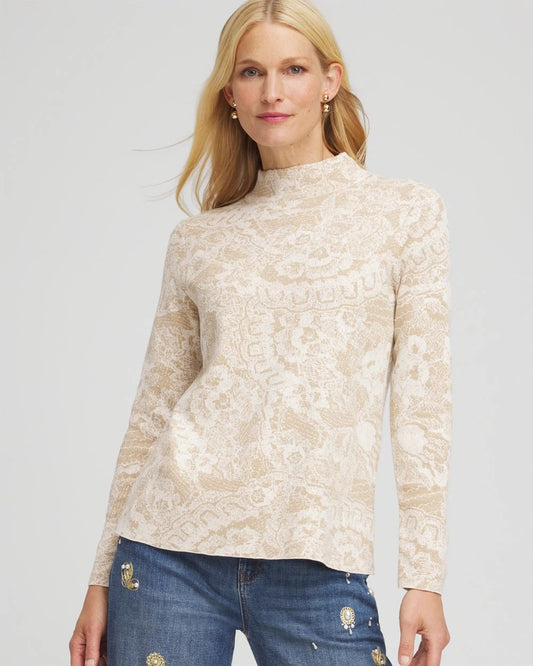 Chico's Women | Ella Jacquard Mockneck Sweater ENGLISH CREAM
