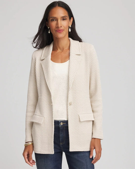 Chico's Women | Metallic Rhinestone Sweater Blazer ENGLISH CREAM