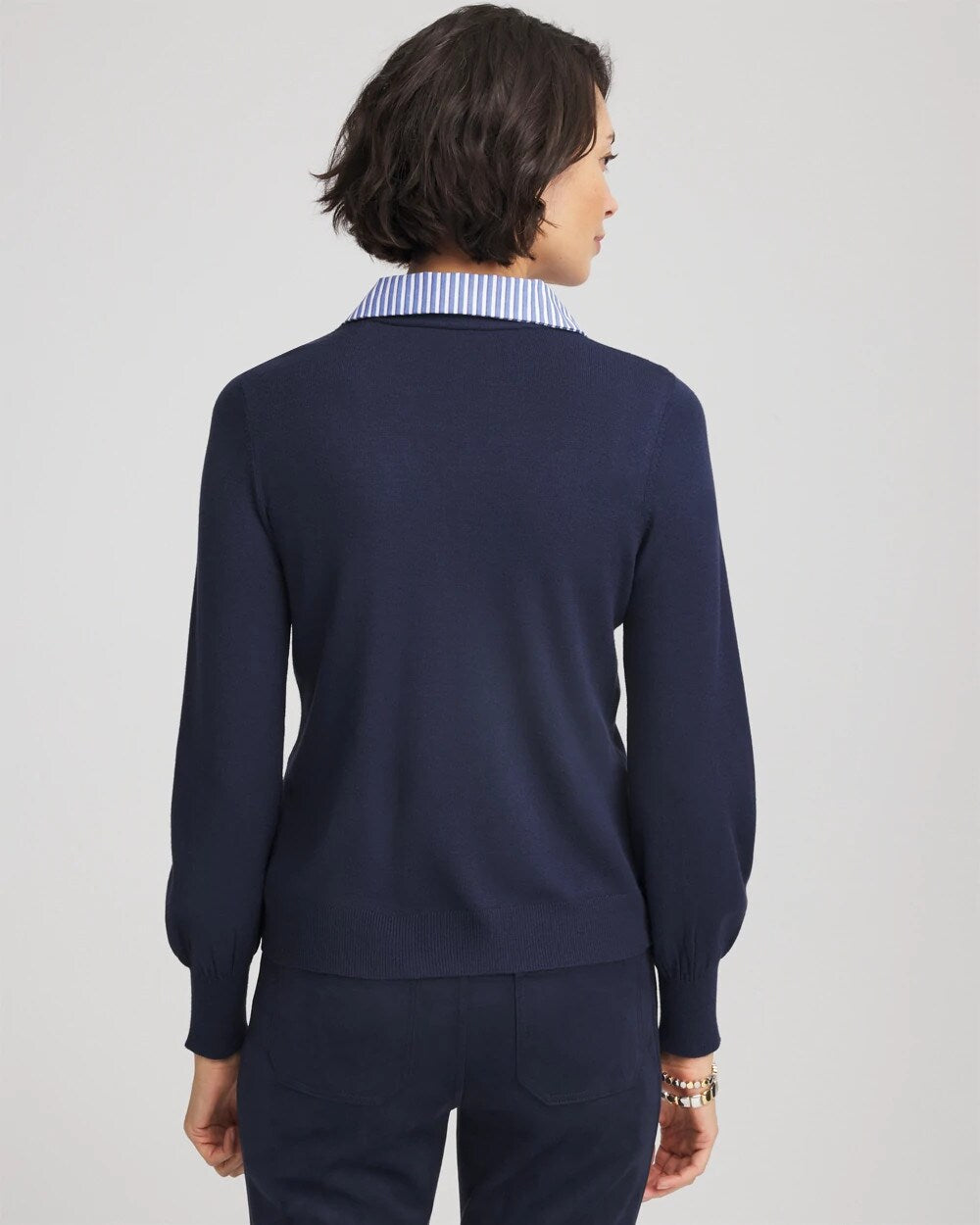 Chico's Women | Striped Collared Cardigan Sweater PASSPORT BLUE