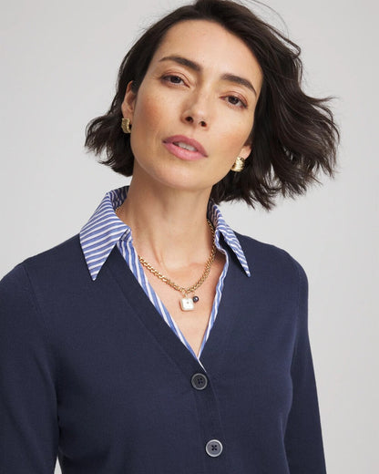 Chico's Women | Striped Collared Cardigan Sweater PASSPORT BLUE