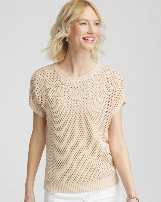 Chico's Women | Embroidered Pointelle Pull-Over GLISTENING SAND