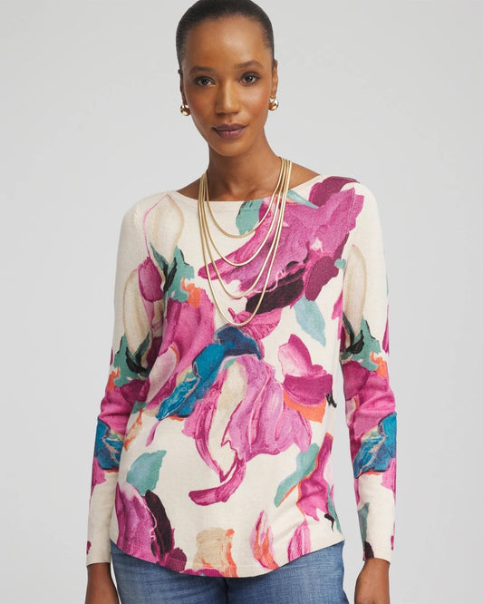Chico's Women | Ella Boatneck Watercolor Pullover Sweater MULTI