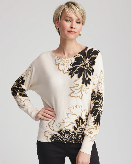 Chico's Women | Ella Dolman Artisanal Pullover Sweater BLACK