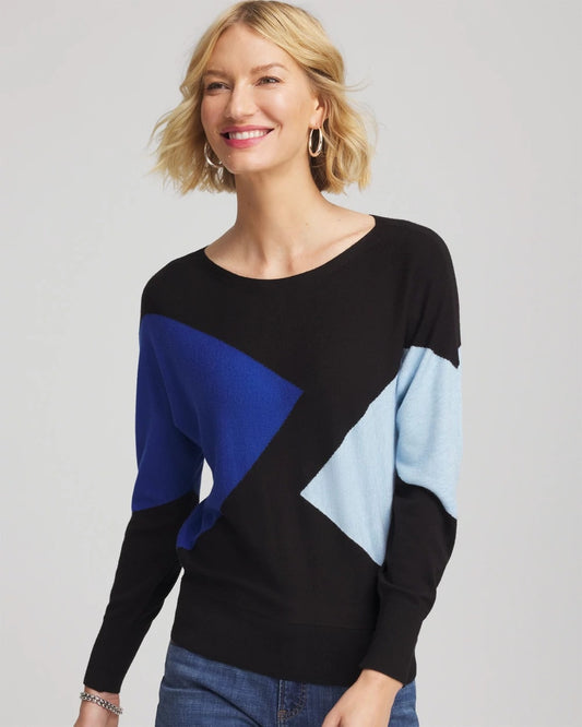 Chico's Women | Ella Dolman Intarsia Pullover Sweater BLACK