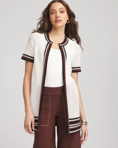Chico's Women | Pointelle High-Style Short-Sleeve Cardigan ECRU