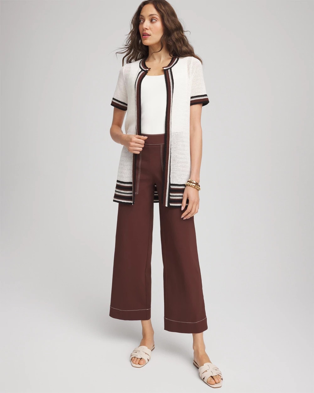 Chico's Women | Pointelle High-Style Short-Sleeve Cardigan ECRU
