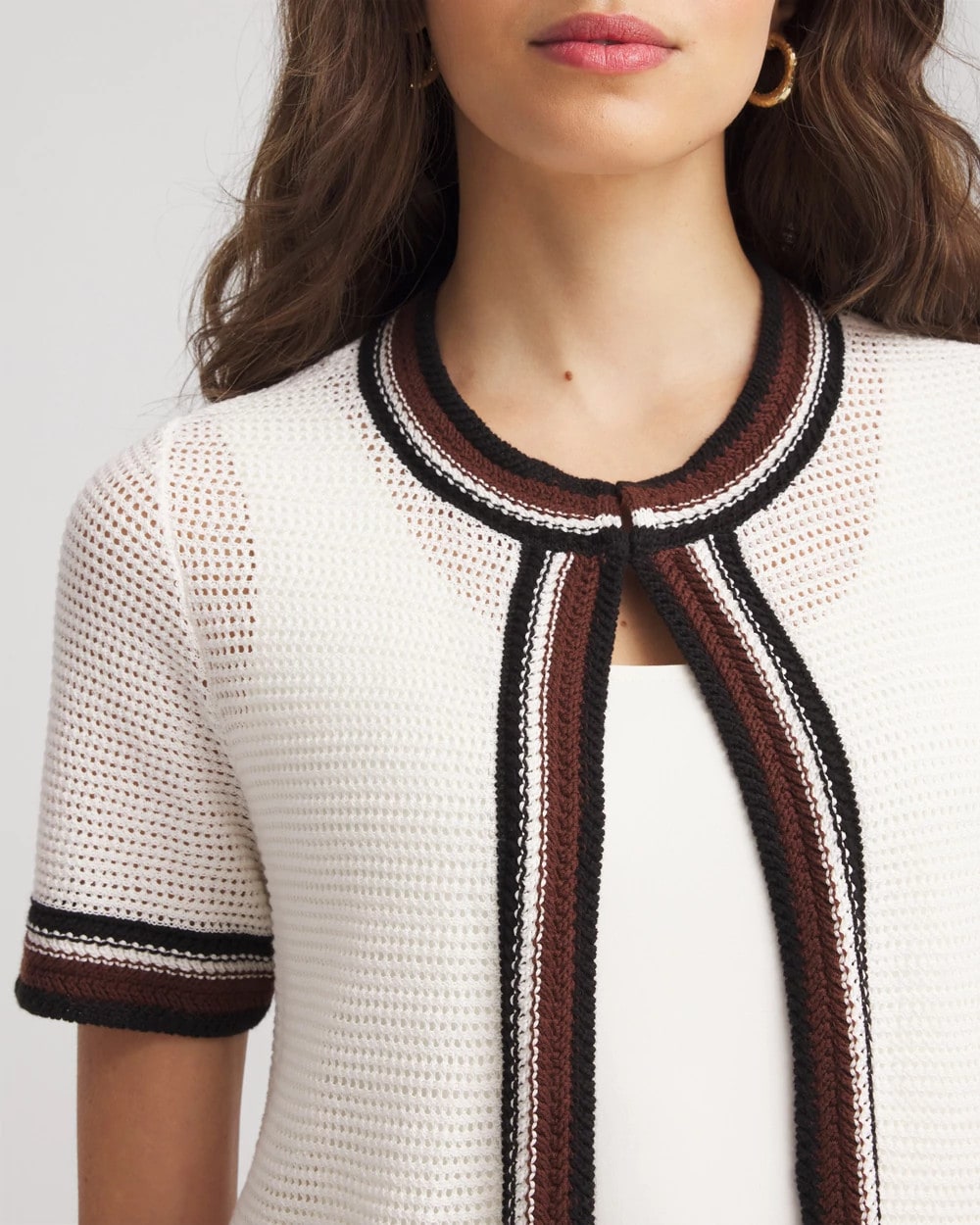 Chico's Women | Pointelle High-Style Short-Sleeve Cardigan ECRU