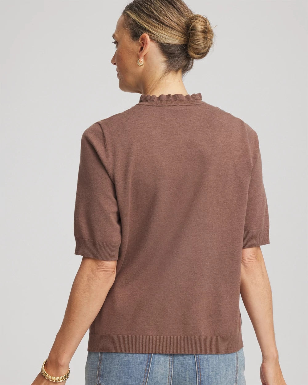 Chico's Women | Embroidered Henley Pullover Sweater DRIED MUSHROOM