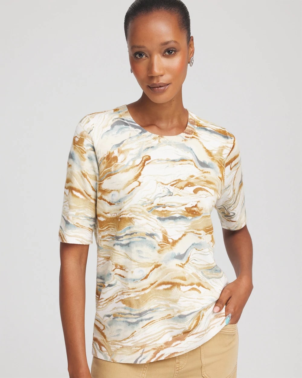Chico's Women | Printed Crewneck Sweater ECRU
