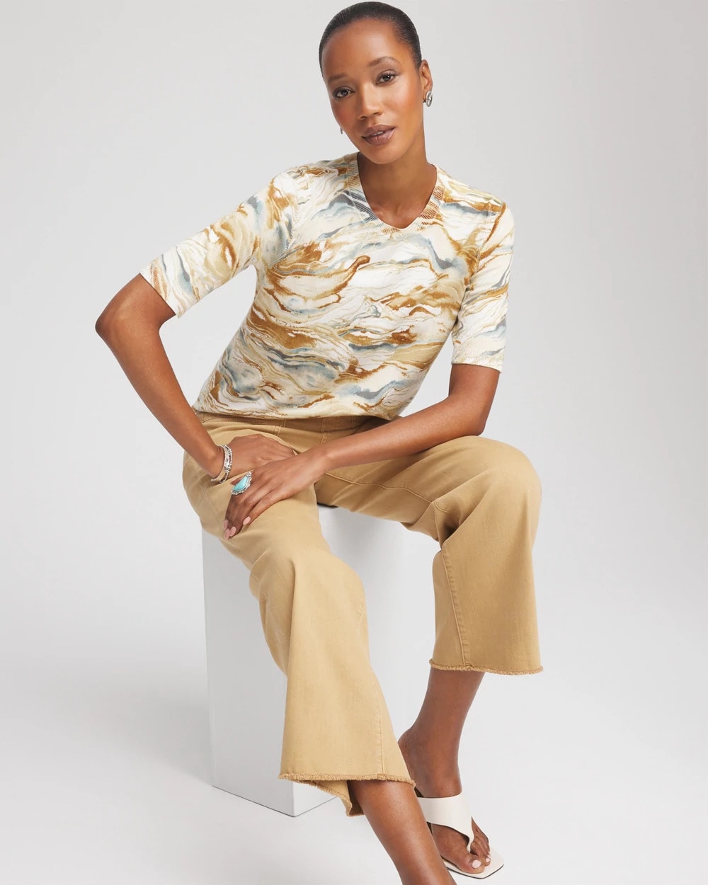 Chico's Women | Printed Crewneck Sweater ECRU