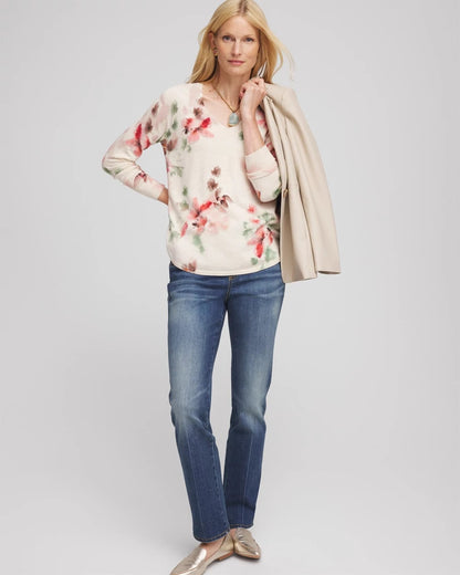 Chico's Women | Ella Flowers & Cream Pullover Sweater ENGLISH CREAM