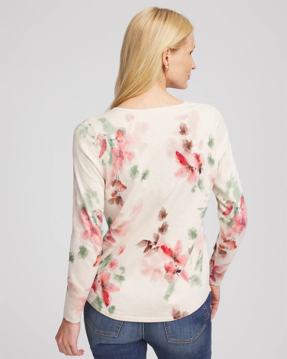 Chico's Women | Ella Flowers & Cream Pullover Sweater ENGLISH CREAM