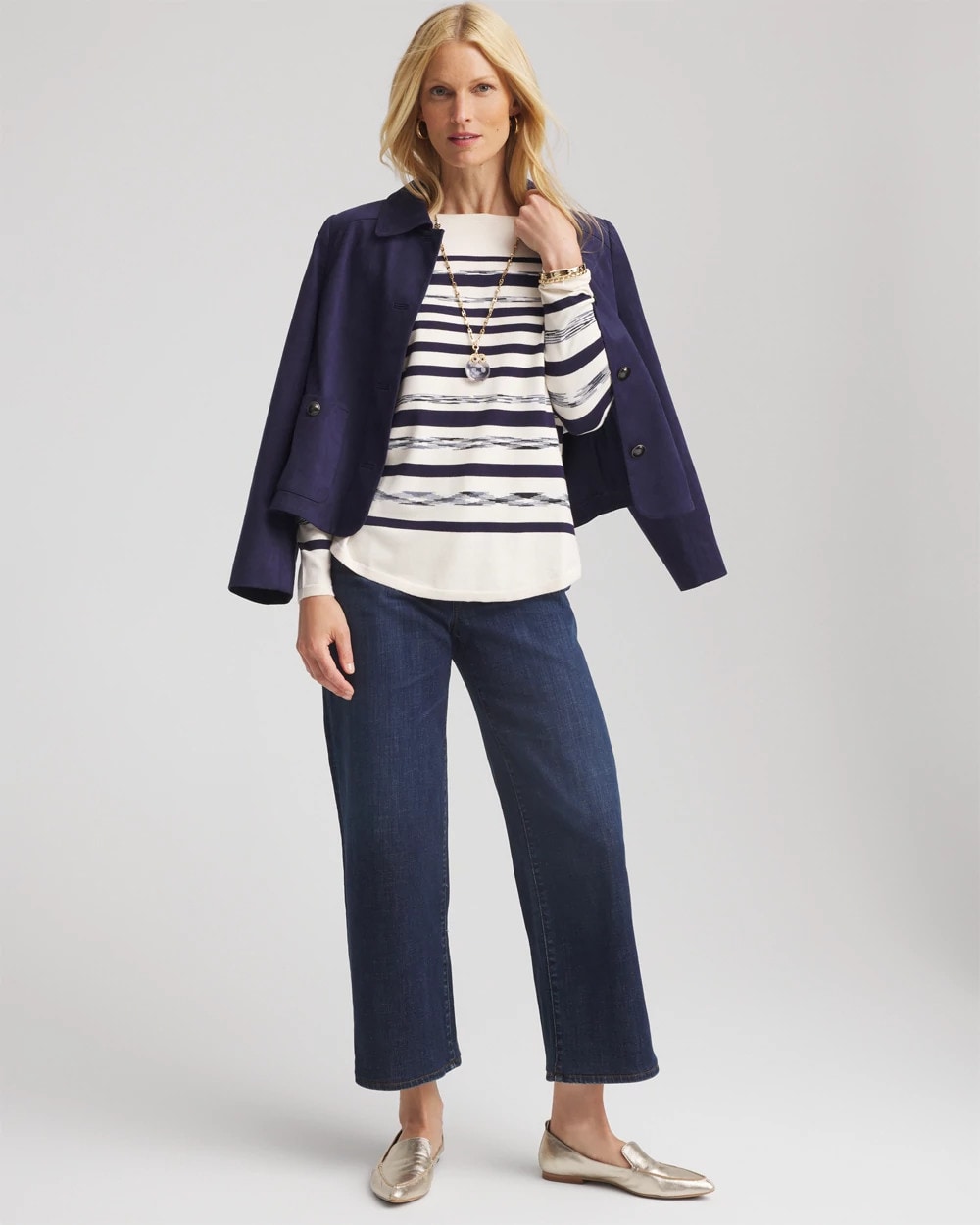 Chico's Women | Ella Striped Bateau Pullover Sweater ENGLISH CREAM