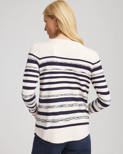 Chico's Women | Ella Striped Bateau Pullover Sweater ENGLISH CREAM