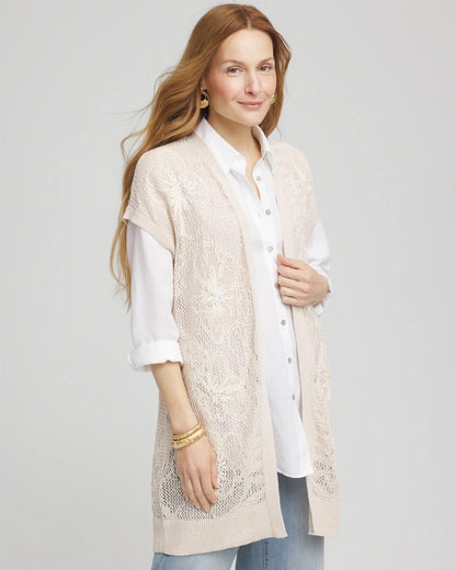 Chico's Women | Pointelle Open-Front Cardigan GLISTENING SAND