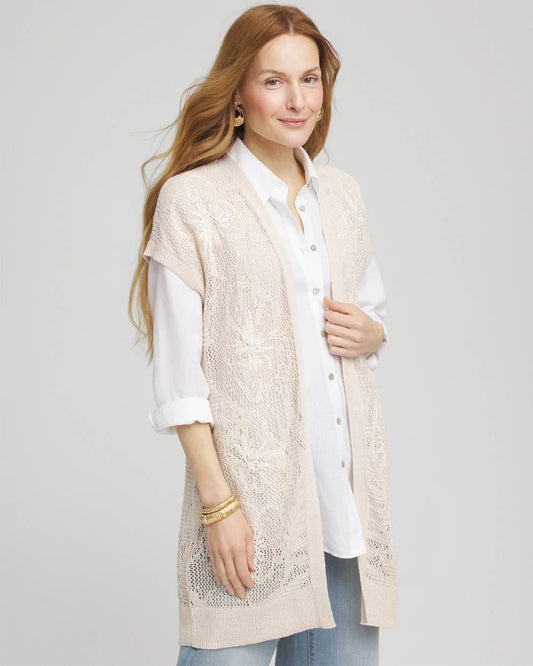 Chico's Women | Pointelle Open-Front Cardigan GLISTENING SAND