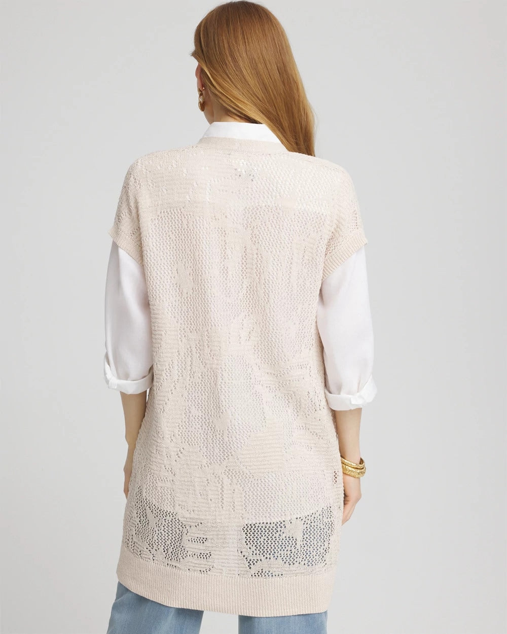 Chico's Women | Pointelle Open-Front Cardigan GLISTENING SAND