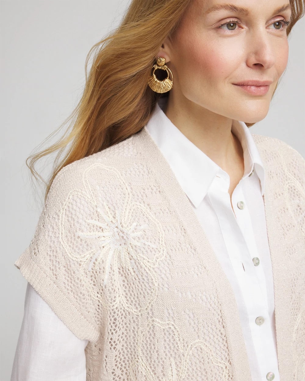 Chico's Women | Pointelle Open-Front Cardigan GLISTENING SAND