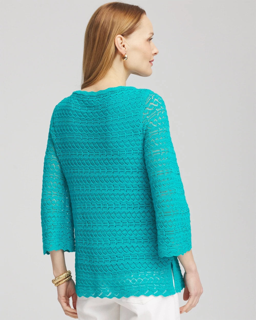 Chico's Women | Pointelle Bateau-Neck Pullover Sweater SEASPRAY