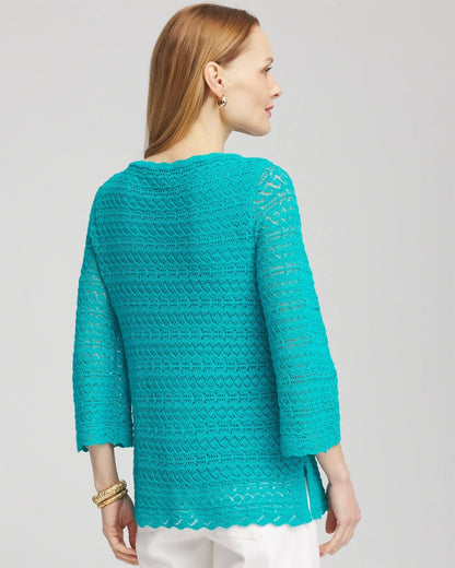 Chico's Women | Pointelle Bateau-Neck Pullover Sweater SEASPRAY