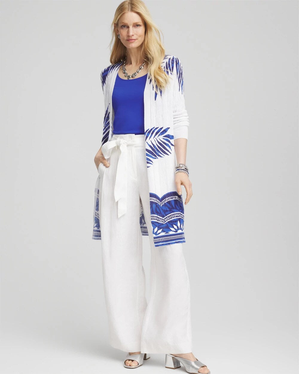 Chico's Women | Island Motif Pointelle Long Cardigan ALABASTER