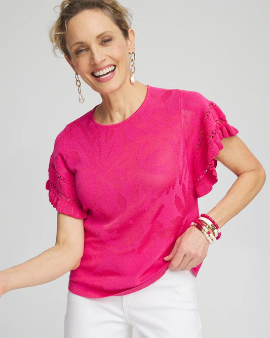 Chico's Women | Ruffle Sleeve Pullover Sweater NEW PINK