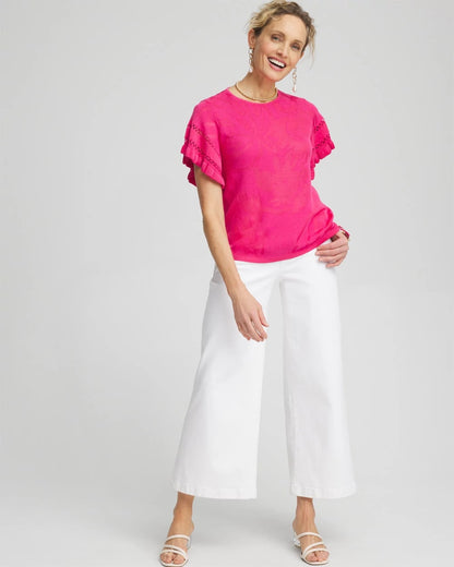 Chico's Women | Ruffle Sleeve Pullover Sweater NEW PINK