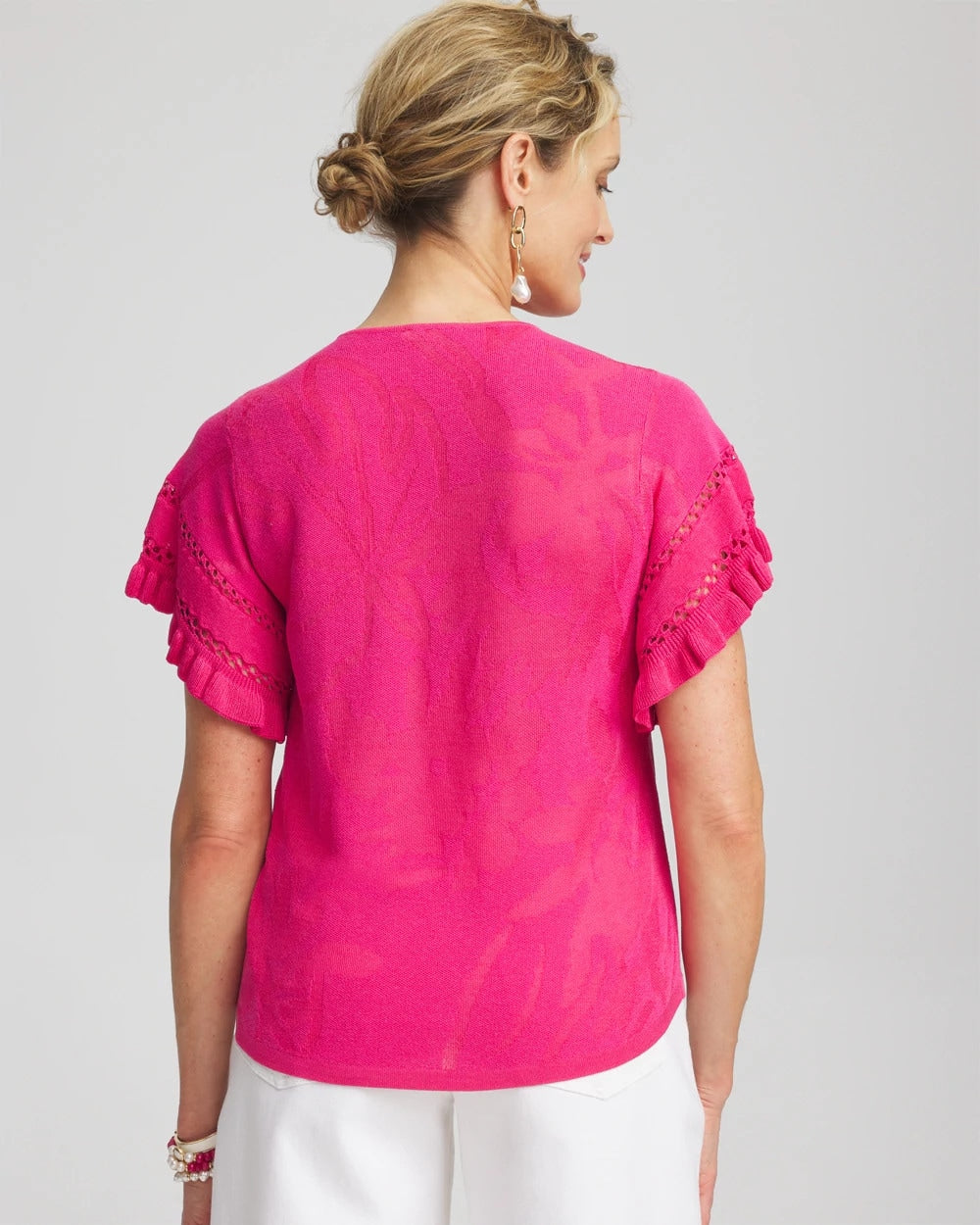Chico's Women | Ruffle Sleeve Pullover Sweater NEW PINK