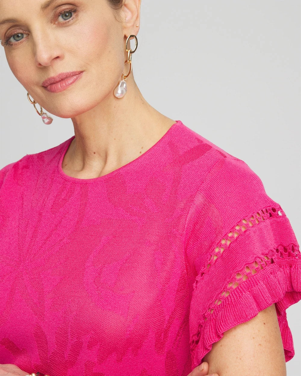 Chico's Women | Ruffle Sleeve Pullover Sweater NEW PINK