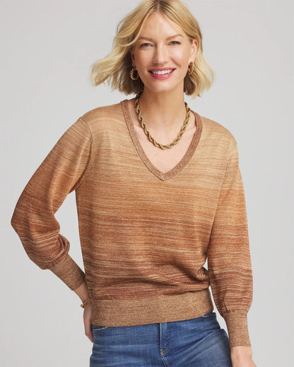 Chico's Women | Ombre Metallic Pullover Sweater CARAMEL APPLE