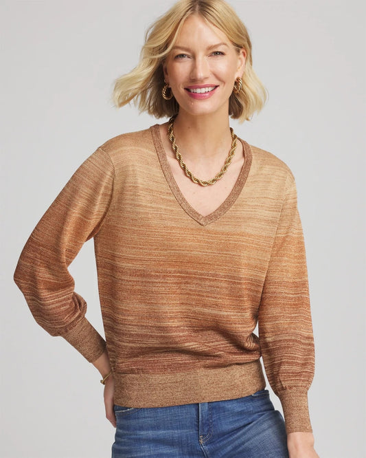 Chico's Women | Ombre Metallic Pullover Sweater CARAMEL APPLE