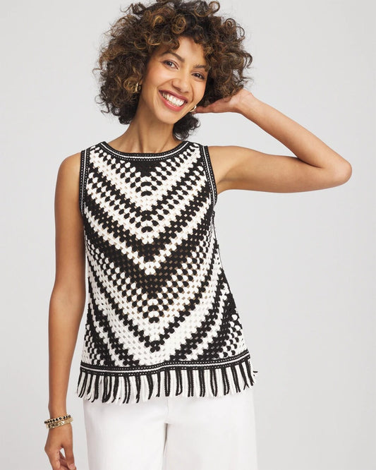 Chico's Women | Crochet Fringe Sleeveless Sweater Tank ECRU