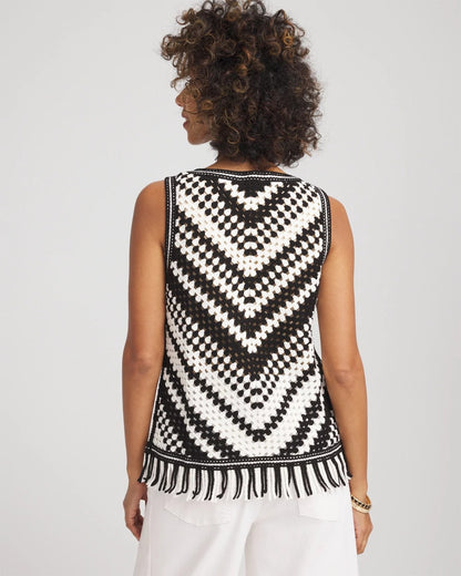 Chico's Women | Crochet Fringe Sleeveless Sweater Tank ECRU