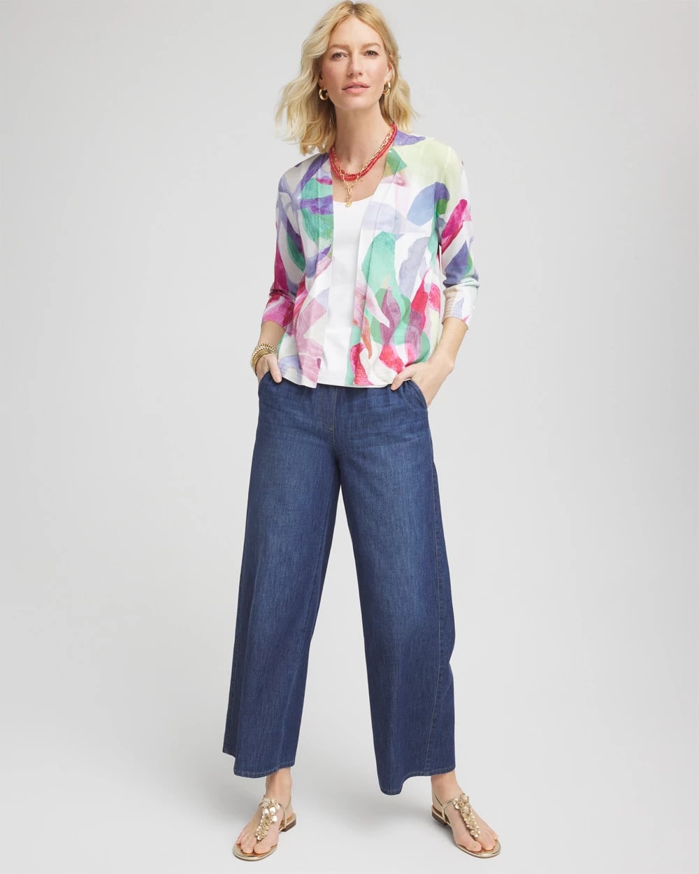 Chico's Women | Summer Romance Watercolor Cardigan ECRU