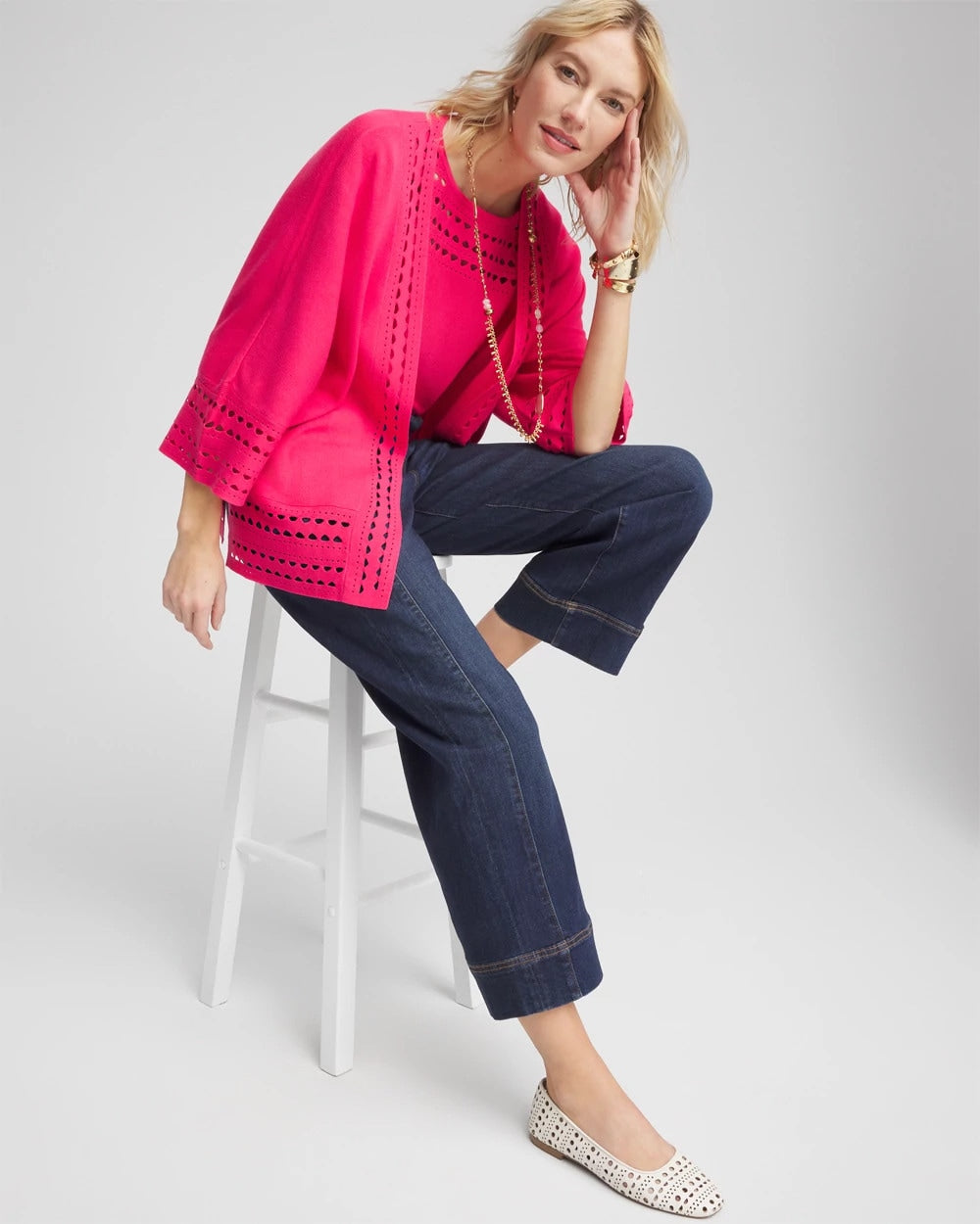 Chico's Women | Cutout Open-Front Cardigan DRIED ROSES