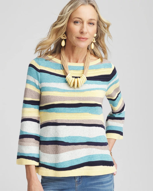 Chico's Women | Striped Pullover AQUATIC TEAL