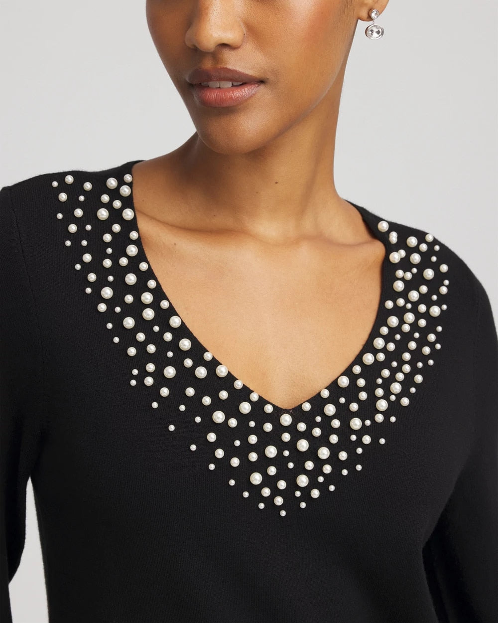 Chico's Women | Ella Embellished V-Neck Sweater BLACK