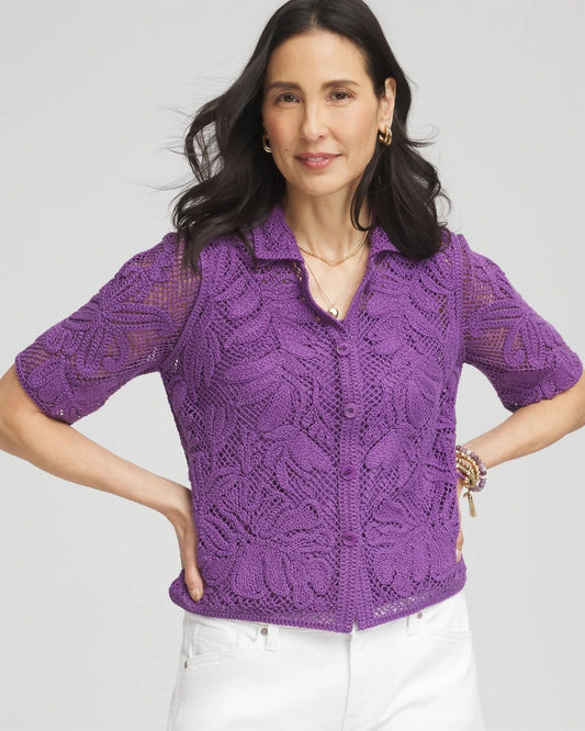Chico's Women | Palm-Frond Crochet-Lace Shacket PLUM SHADE