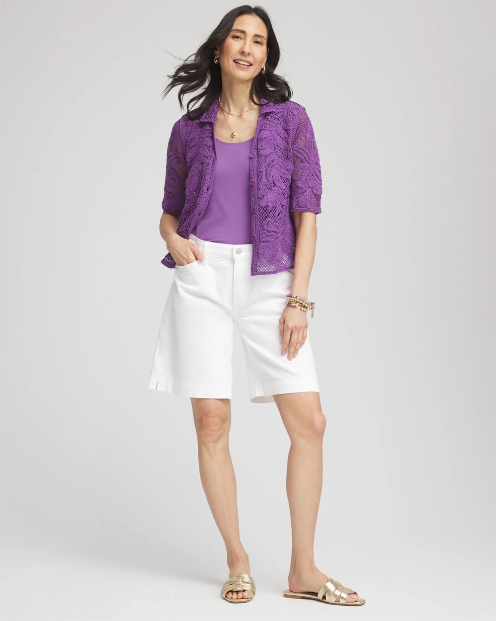 Chico's Women | Palm-Frond Crochet-Lace Shacket PLUM SHADE