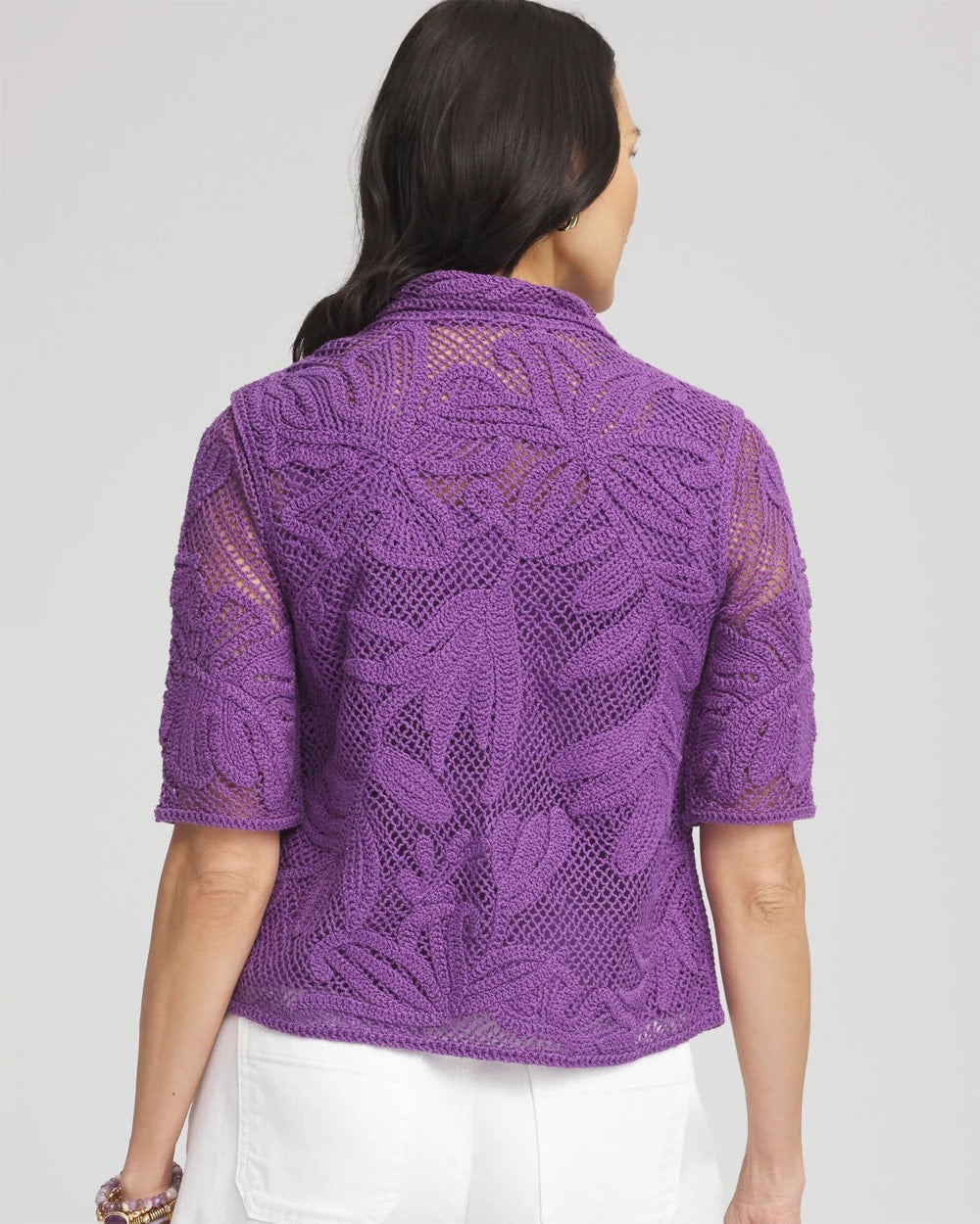 Chico's Women | Palm-Frond Crochet-Lace Shacket PLUM SHADE
