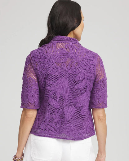 Chico's Women | Palm-Frond Crochet-Lace Shacket PLUM SHADE